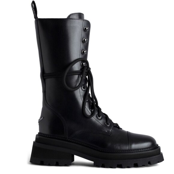 ZADIG & VOLTAIRE Womens Size 36 Black Leather Lace Up Tall Combat Boots - Picture 1 of 1